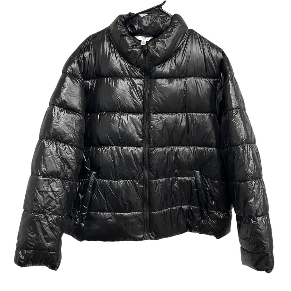 Time And Tru Womens Black Puffer Jacket Lightweight Recycled Materials Sz 2X